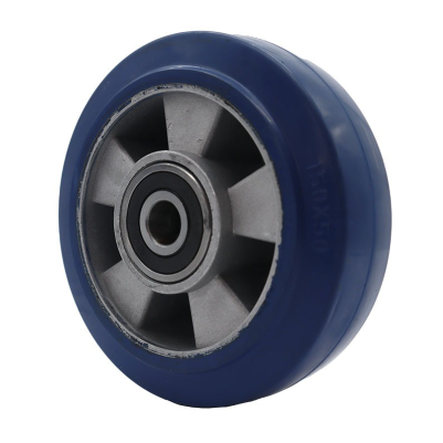 Rueda centro aluminio recubrimiento hule elastico azul Imp Polivom